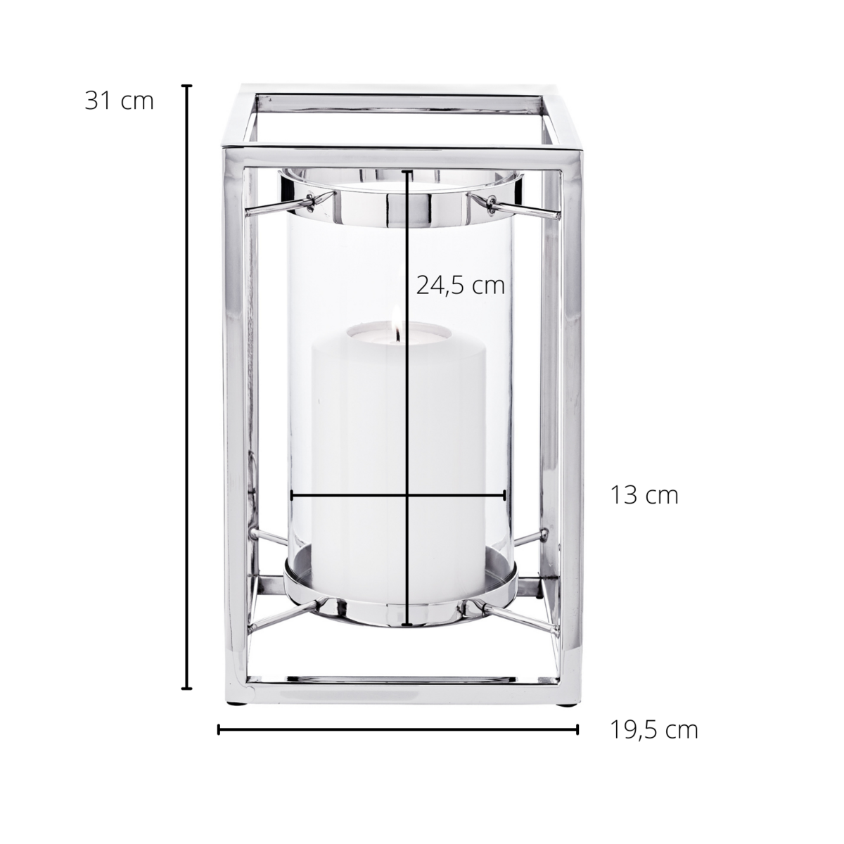 Stållanternen Banu med glas, 31 cm høj