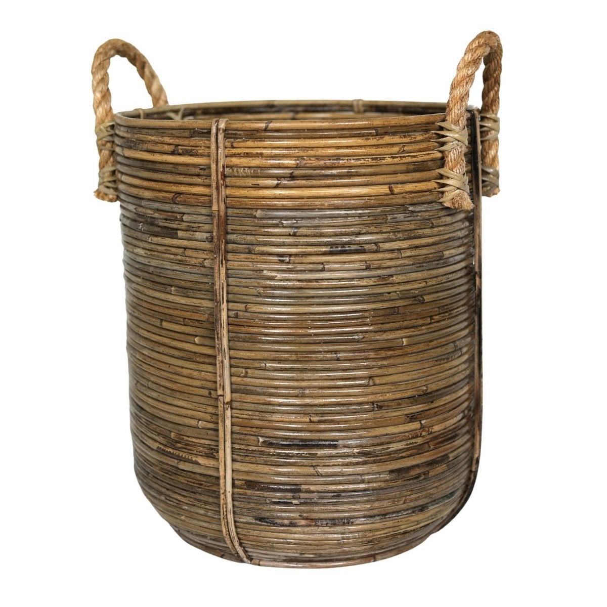 Rattan basket Otere Ø 40 cm – handwoven on Java with jute handles
