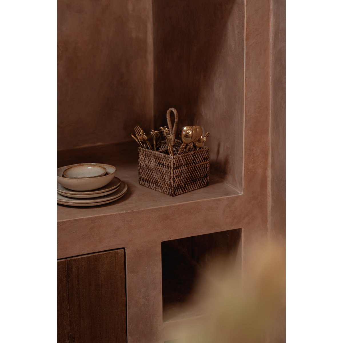 Bestikholder af rattan nr. 4, naturlig brun