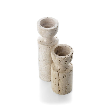 Travertin Sanduhr Kerzenhalter, beige medium - handgeschnitzt