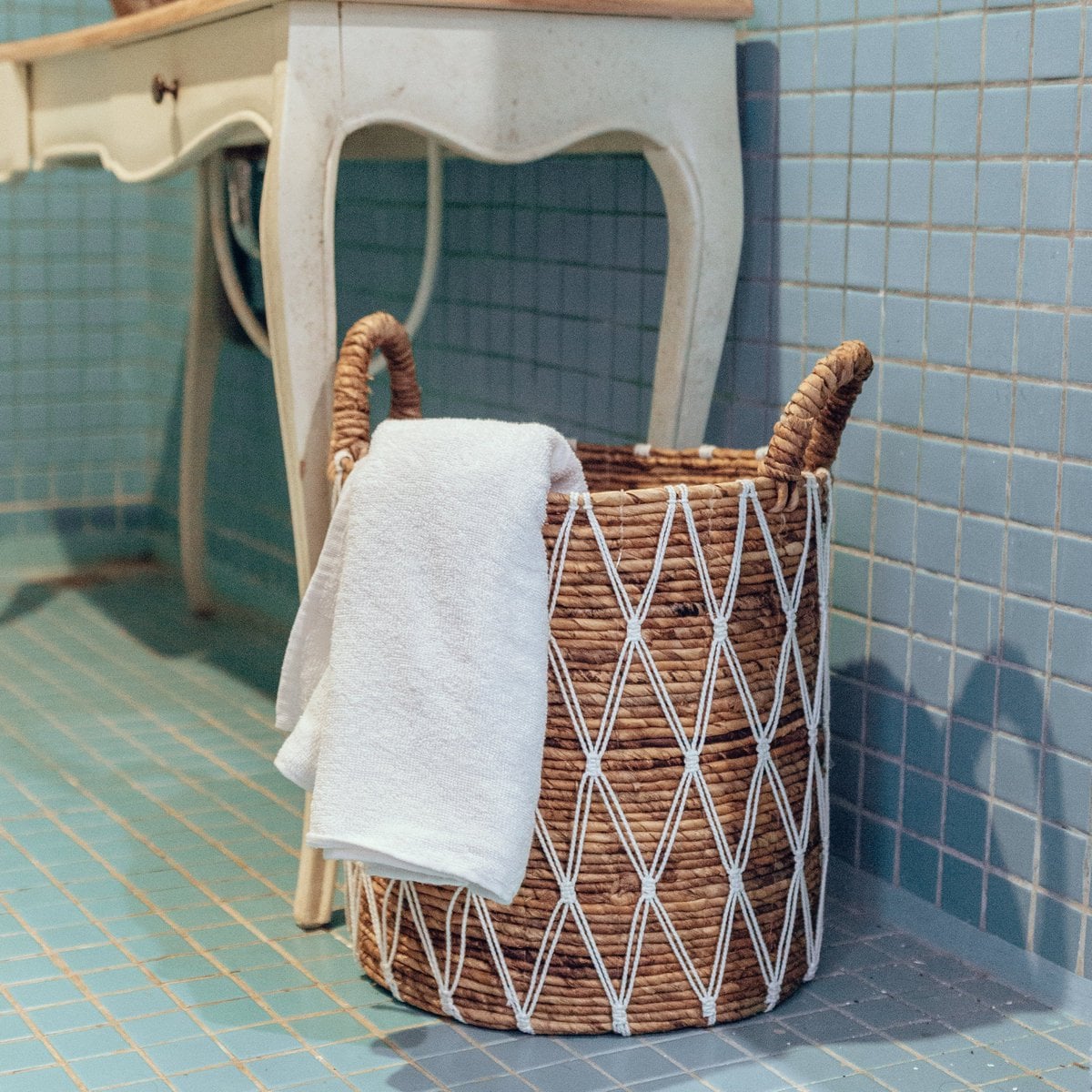 Wäschekorb Gariau L – 44 × 40 cm, weiß & beige