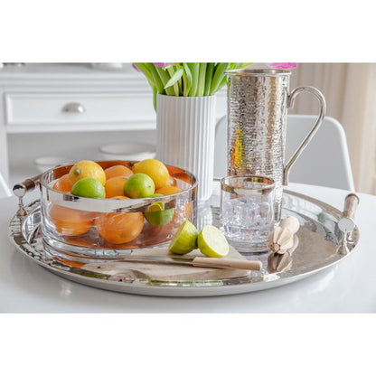 Hand-blown crystal bowl, silver rim, 25 cm - flower shape