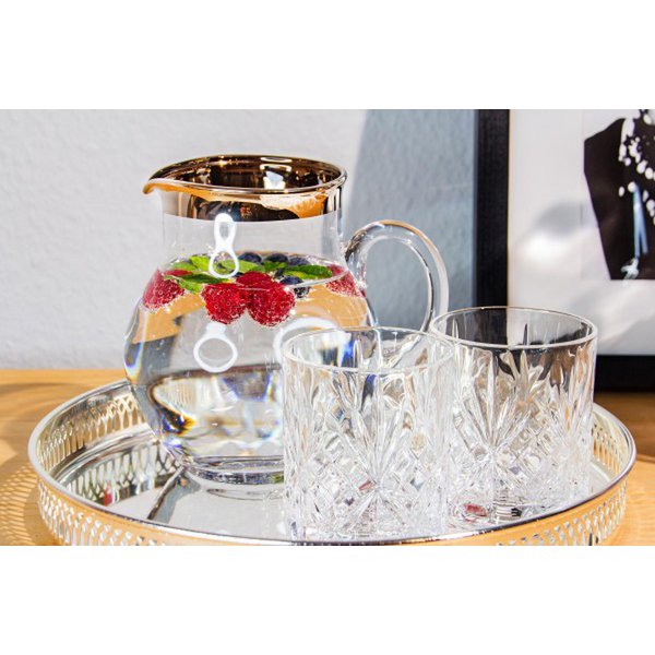 Mundblæst glaskande Olivia, 1,5L – platin kant