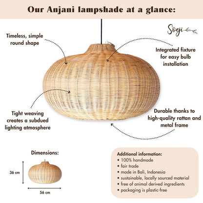 Rattan lampshade Ø 56 cm – wide round woven shade, beige