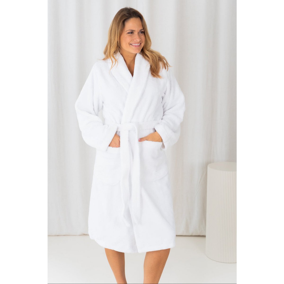 Teddy fleece bathrobe white - size M