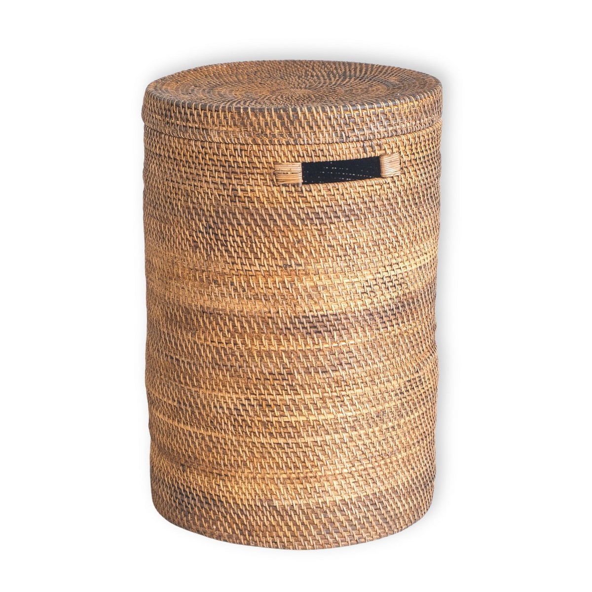 Wäschekorb Rattan mit Deckel Ø 36 cm – rund, braun