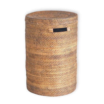 Wäschekorb Rattan mit Deckel Ø 36 cm – rund, braun