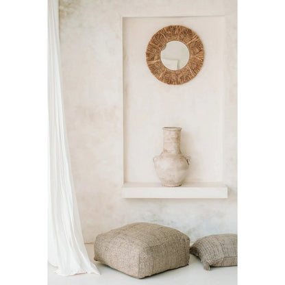 Rundt vægspejl i raffia, 60 cm - naturpalmevæv