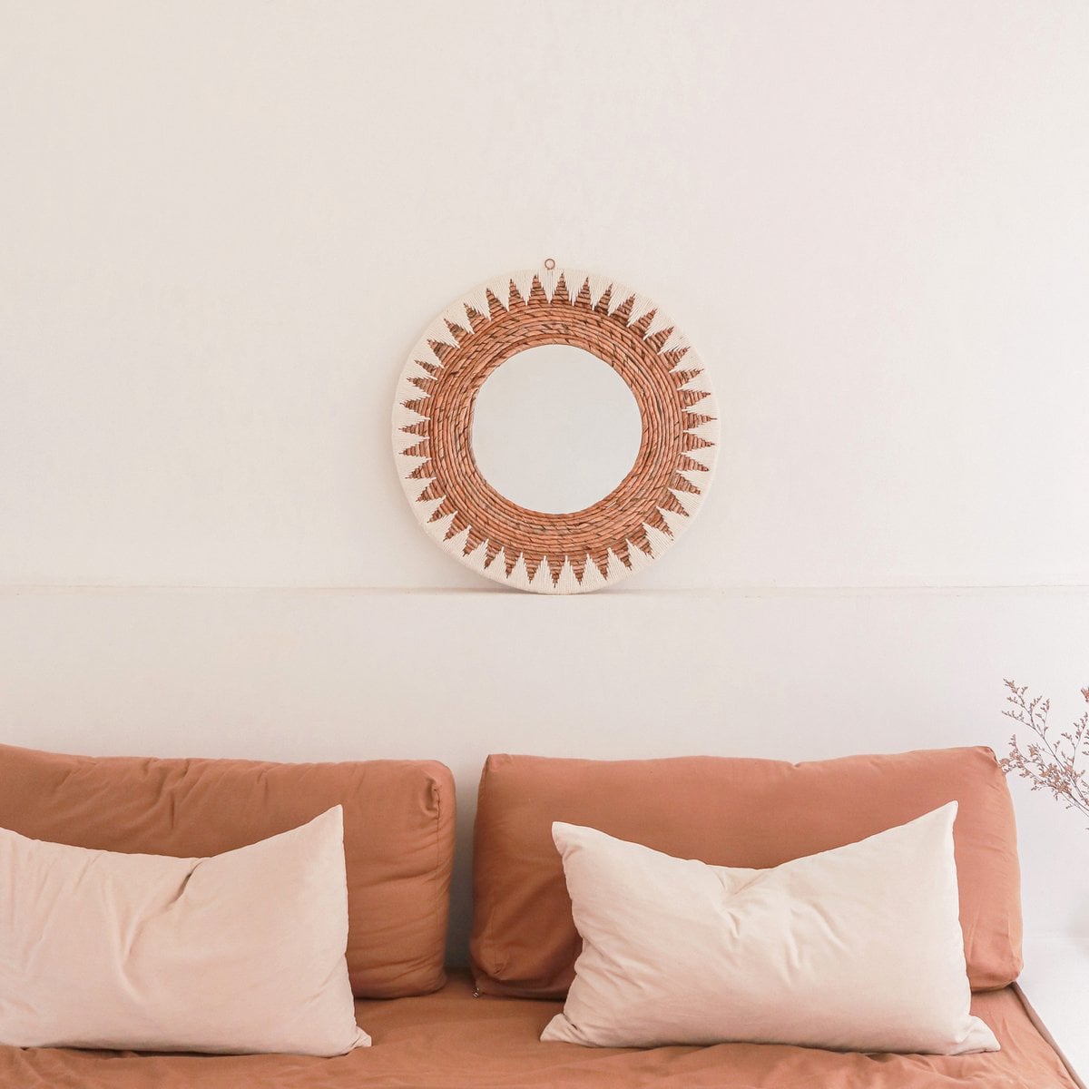 Woven cotton cord round wall mirror 60 cm AWAN