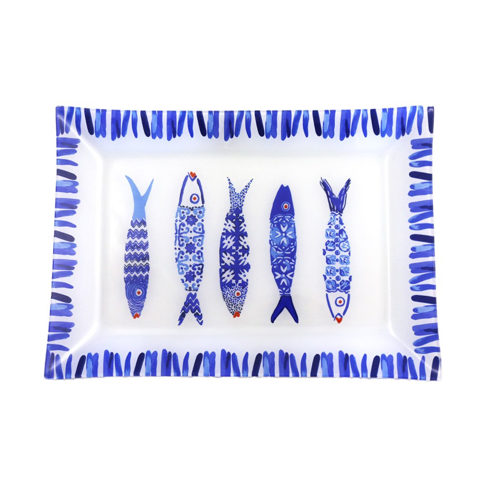 Glasservierplatte, blau – rechteckig, 35 × 25 cm