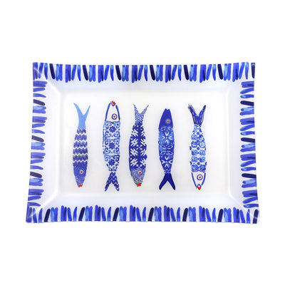 Glasservierplatte, blau – rechteckig, 35 × 25 cm