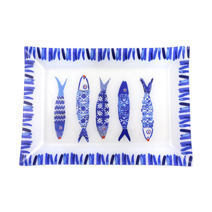 Glasservierplatte, blau – rechteckig, 35 × 25 cm