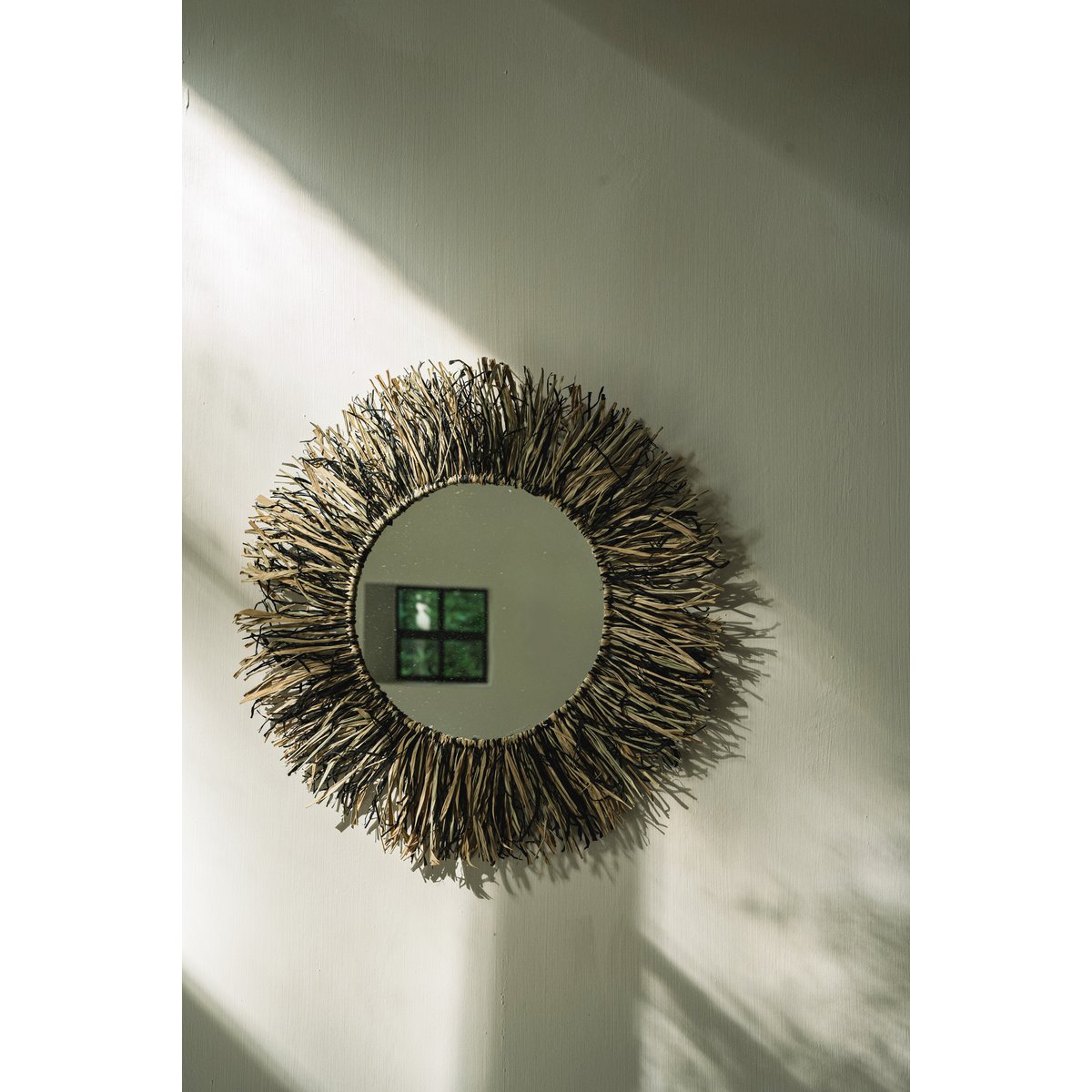 Raffia frynsespejl, rundt - 55 cm