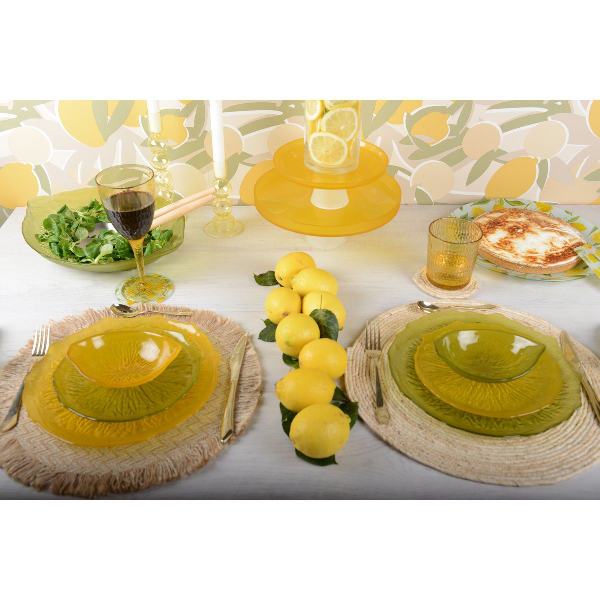 Glas middagstallerken, grøn - Lemon Zest