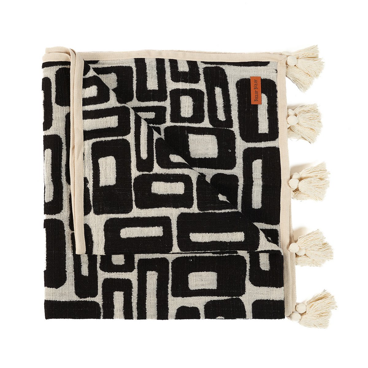Cotton bed throw, 240×128 cm - Aztec natural black