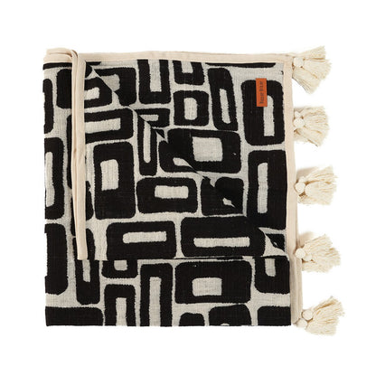 Cotton bed throw, 240×128 cm - Aztec natural black