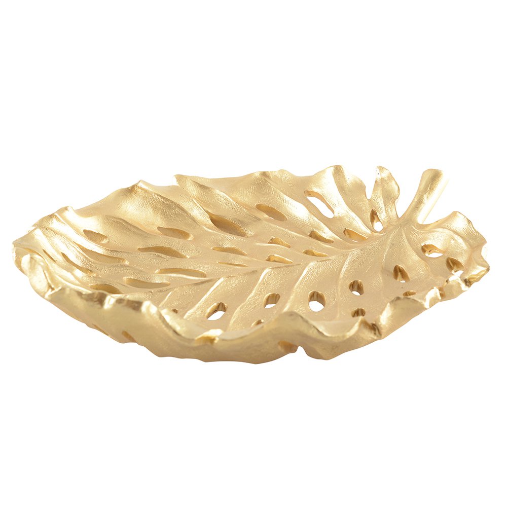Polyresin frugtfad, bladguld, 31 cm