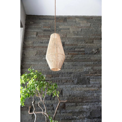 Rattan-Hängeleuchte 30×60 cm – vertikale Stangenwebung, handgefertigt