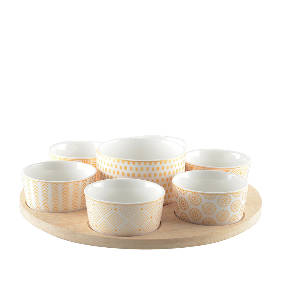 Aperitif-Set, 7 Gläser auf rundem Holztablett – 30 cm