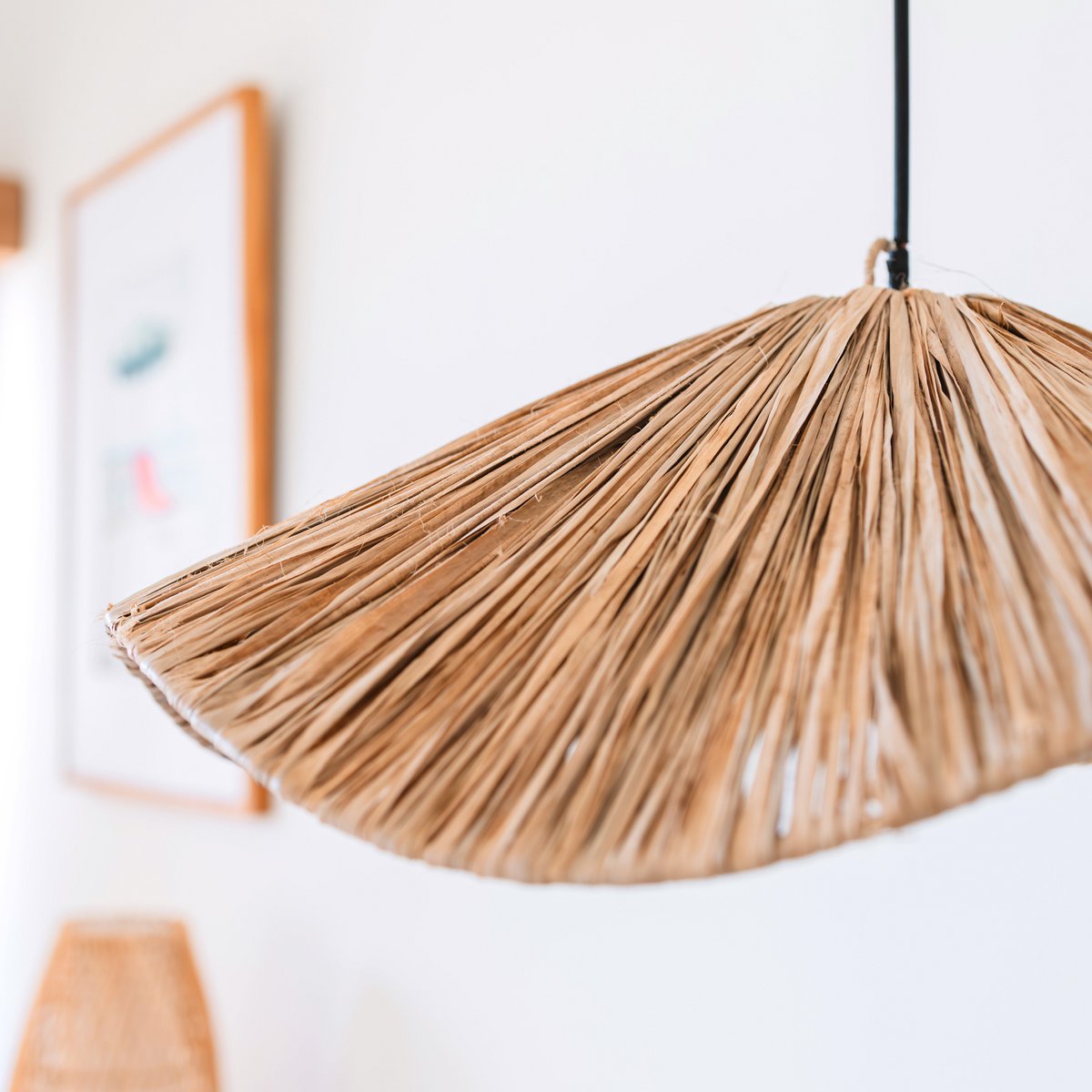 Søgræs-pendellampe Ø 53 cm – bred, flad skærm, beige og grøn