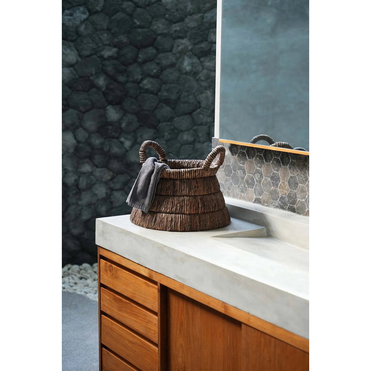 Palm-leaf storage basket - round woven design