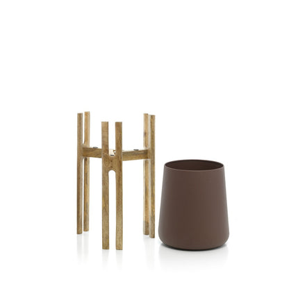 Concrete planter with wood - natural brown - M