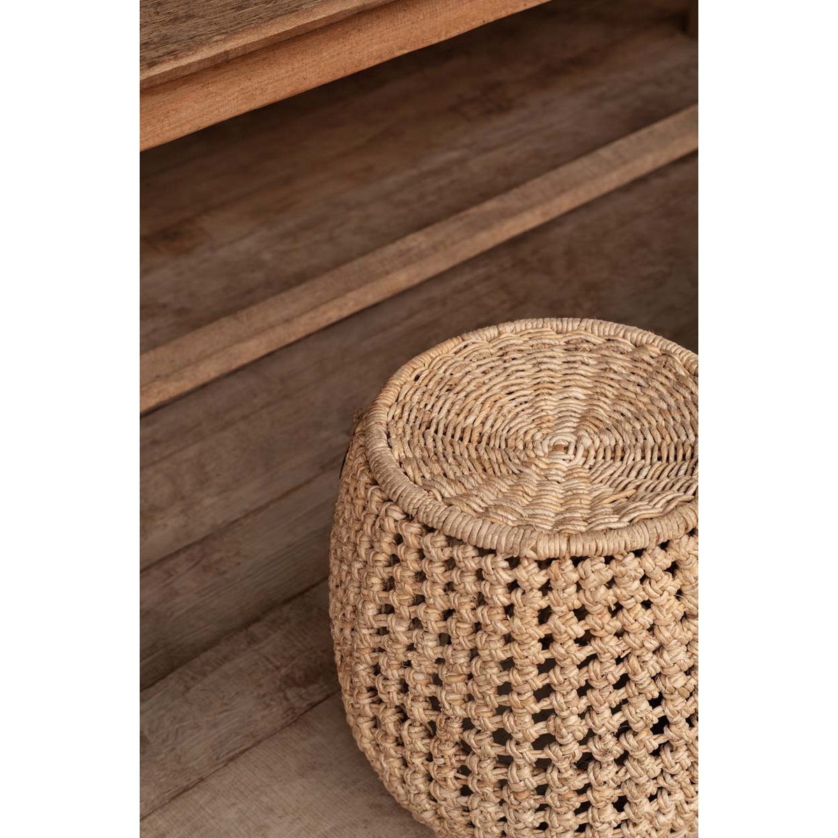 Taburet af palmefibre og træ, 49 × 45 cm - Natur