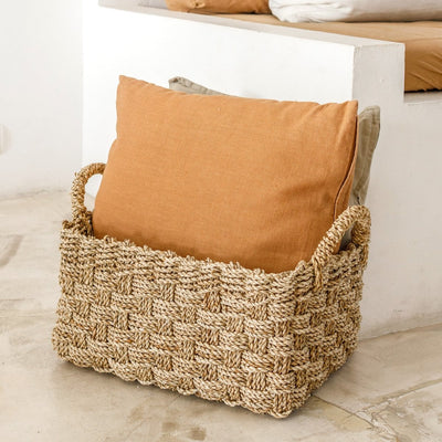 Rektangulær søgræs kurv 40×30 cm - beige, M