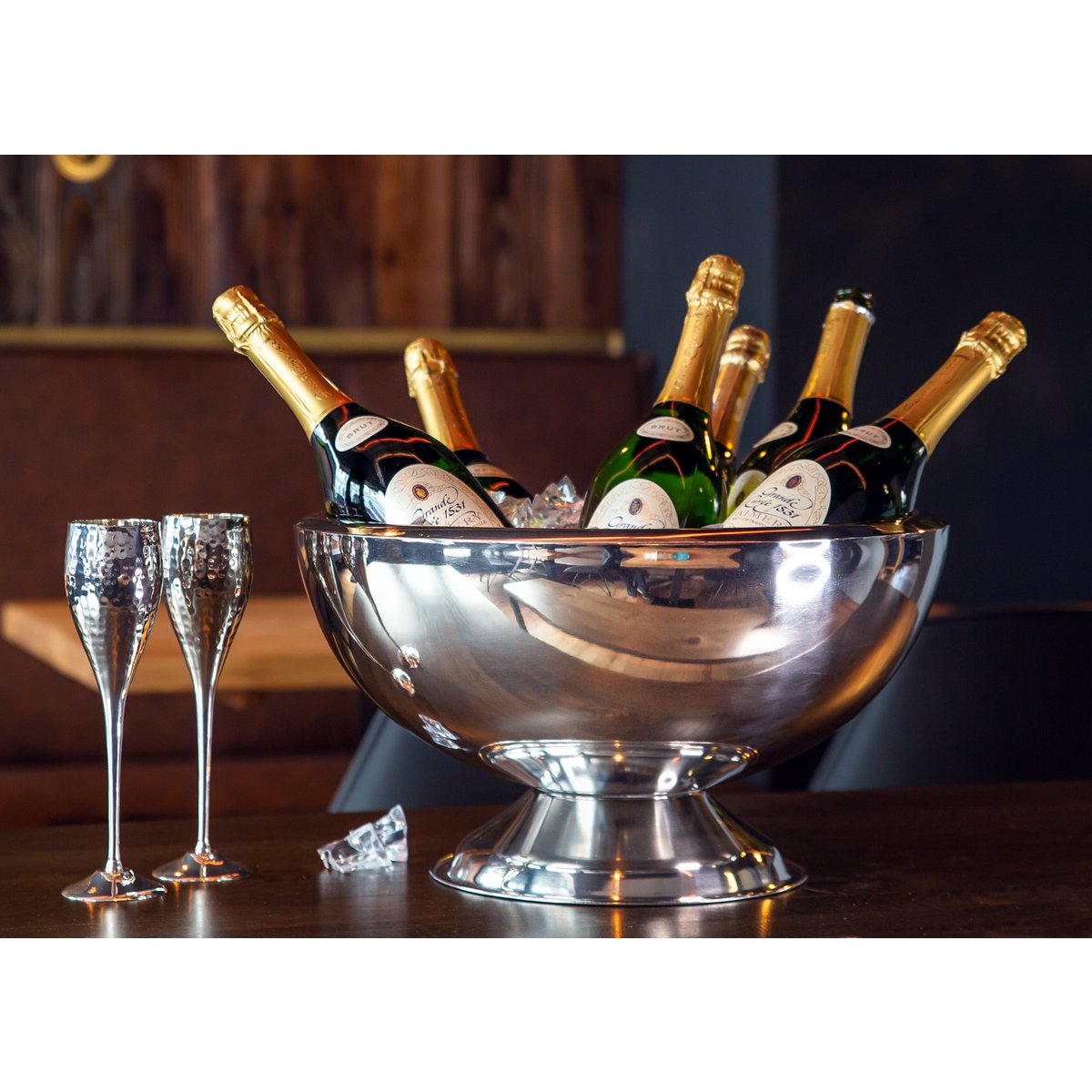 Doppelwandiger Champagnerkühler aus Edelstahl – 43 cm, hochglanzpoliert