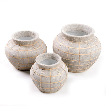 Terracotta-vase med rattan, naturlig grå, stor