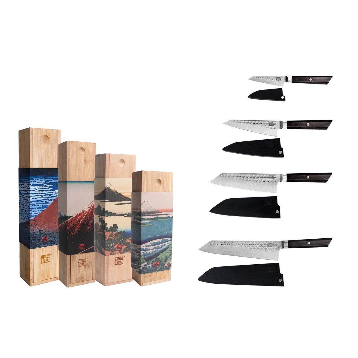 Bunka Messer-Set, 4-teilig – 440C-Stahl mit Bambusscheiden