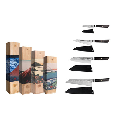 Bunka Messer-Set, 4-teilig – 440C-Stahl mit Bambusscheiden