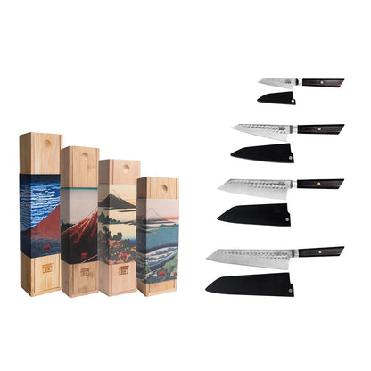 Bunka Messer-Set, 4-teilig – 440C-Stahl mit Bambusscheiden