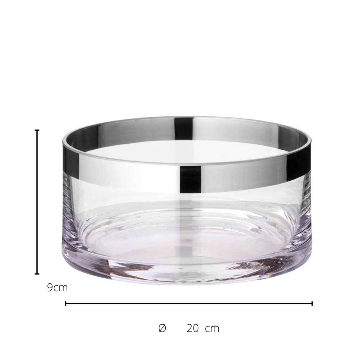 Hand-blown crystal bowl, silver rim, 20 cm - flower shape