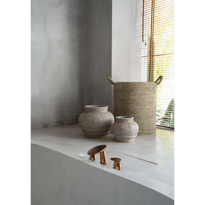 Terracotta-vase med rattan, naturlig grå, stor