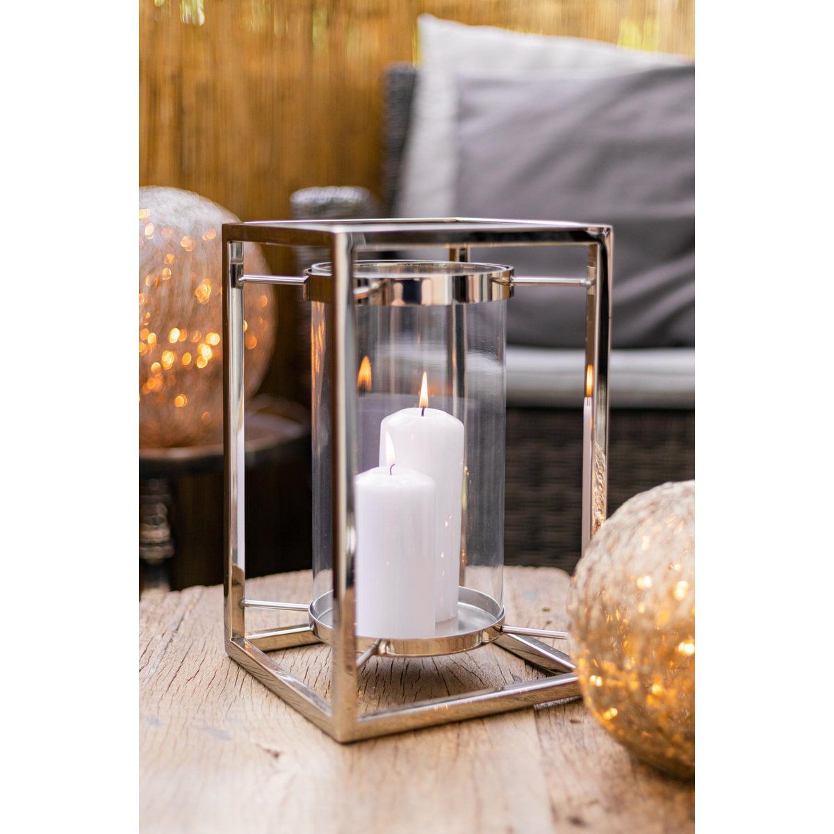 Stållanternen Banu med glas, 31 cm høj