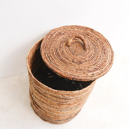 Banana fibre laundry basket OMBAK with lid - brown