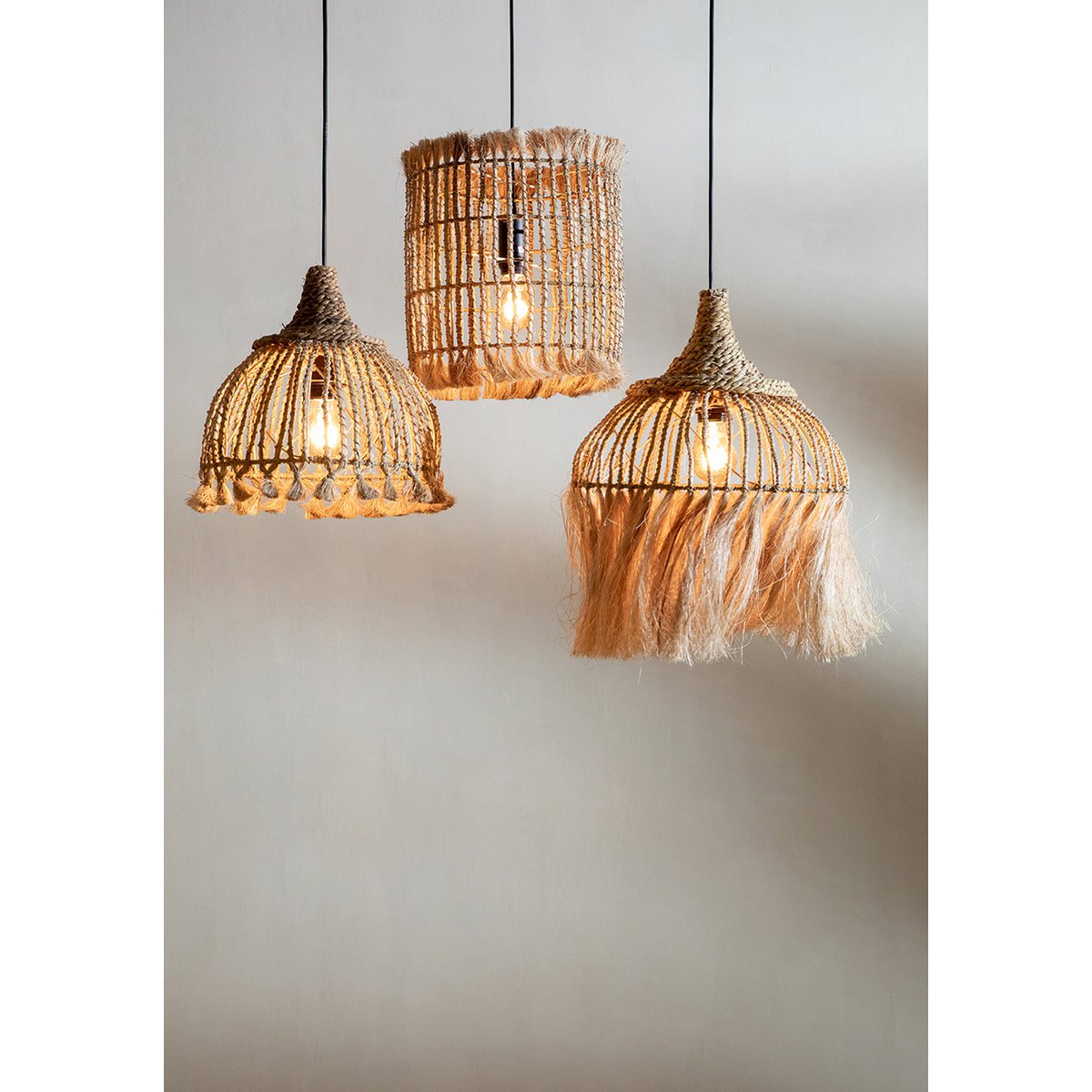 Naturfarbener Grashalm-Pendelschirm 31 cm – Abaca S