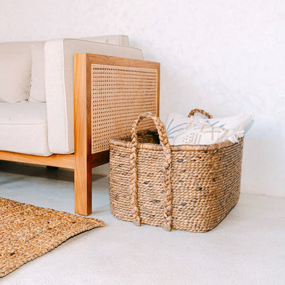 Gewebter quadratischer Wäschekorb 49×40 cm – beige & braun, 29 cm hoch
