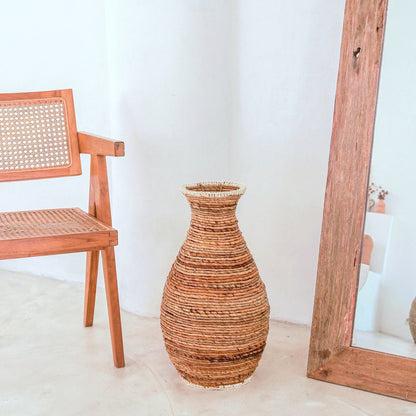 Vase Raffia & Metall TUMBAK - beige und braun