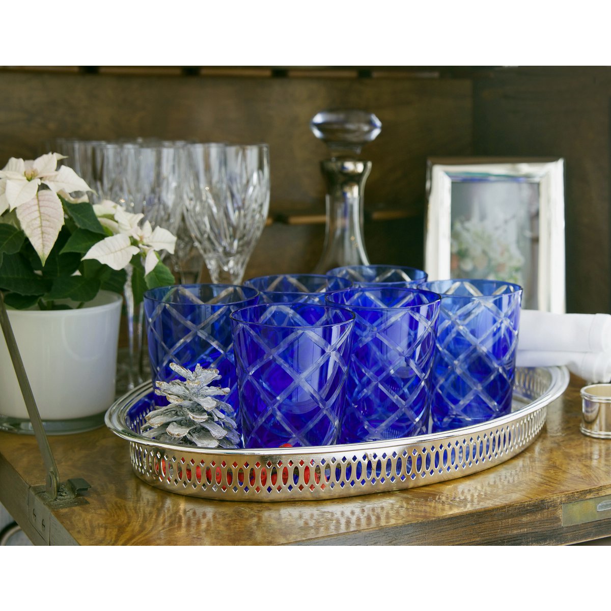Glastassen Dio, blau & rot, 4er-Set – H 8 cm
