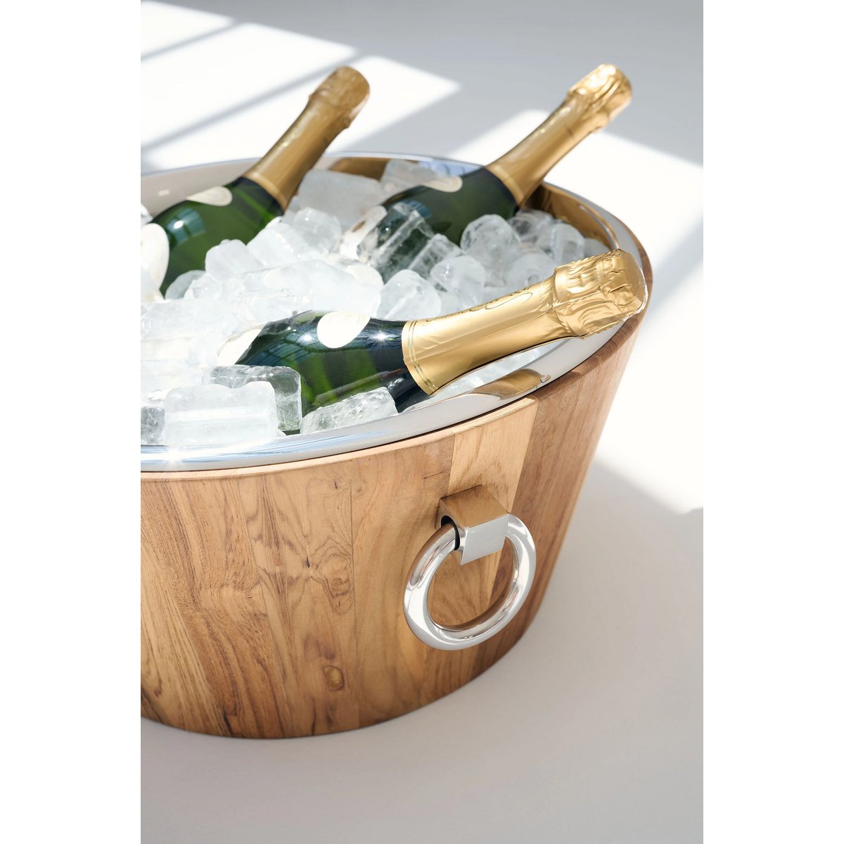 Teak and stainless steel champagne cooler Santiago, 23 cm - polished
