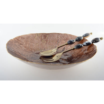 Glass serving bowl with gold rim 40 cm - handcrafted in Turkey