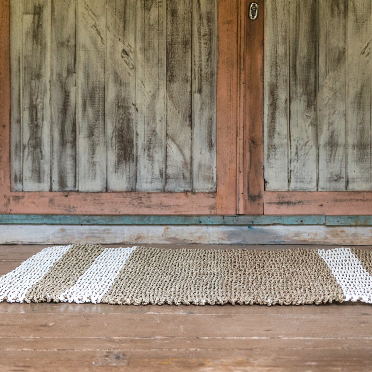 Seagrass striped rug 120×60 cm – beige and white