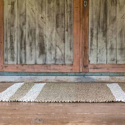 Seagrass striped rug 120×60 cm – beige and white
