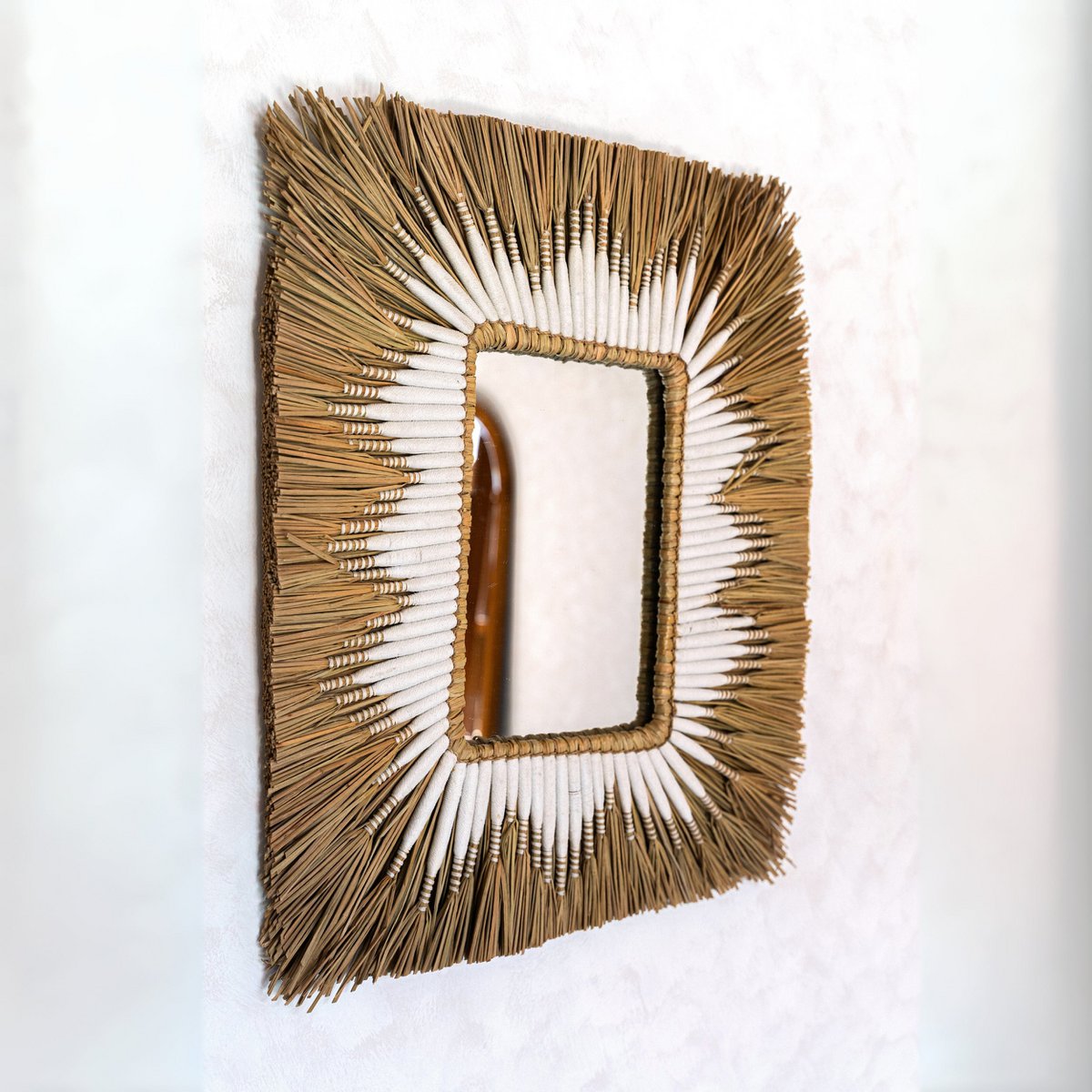 Wandspiegel aus Seegras & Baumwolle 60×50 cm – rechteckig mit Fransen