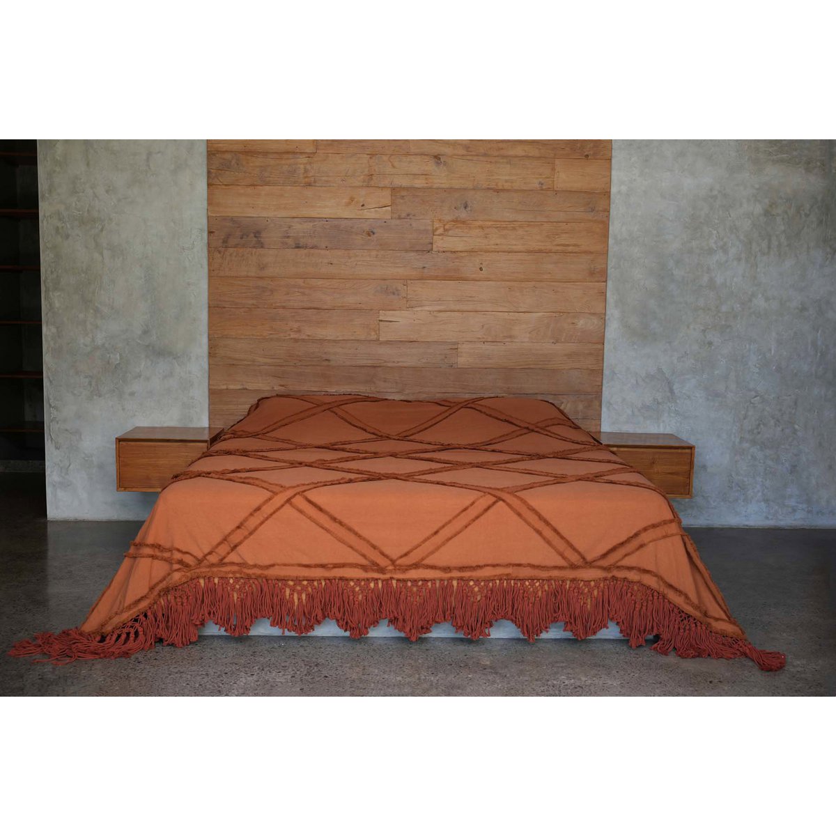 Cotton bed throw 300×240 cm – terracotta, Berber pattern