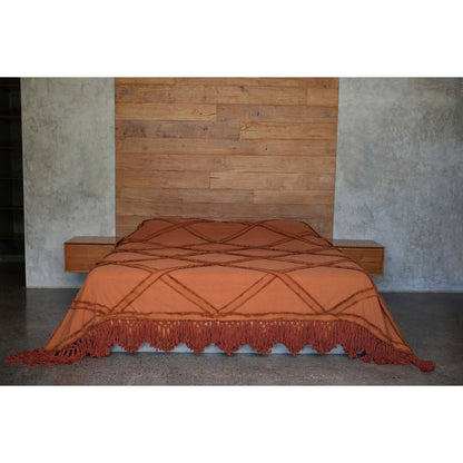 Cotton bed throw 300×240 cm – terracotta, Berber pattern