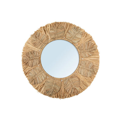 Rundt vægspejl i raffia, 60 cm - naturpalmevæv