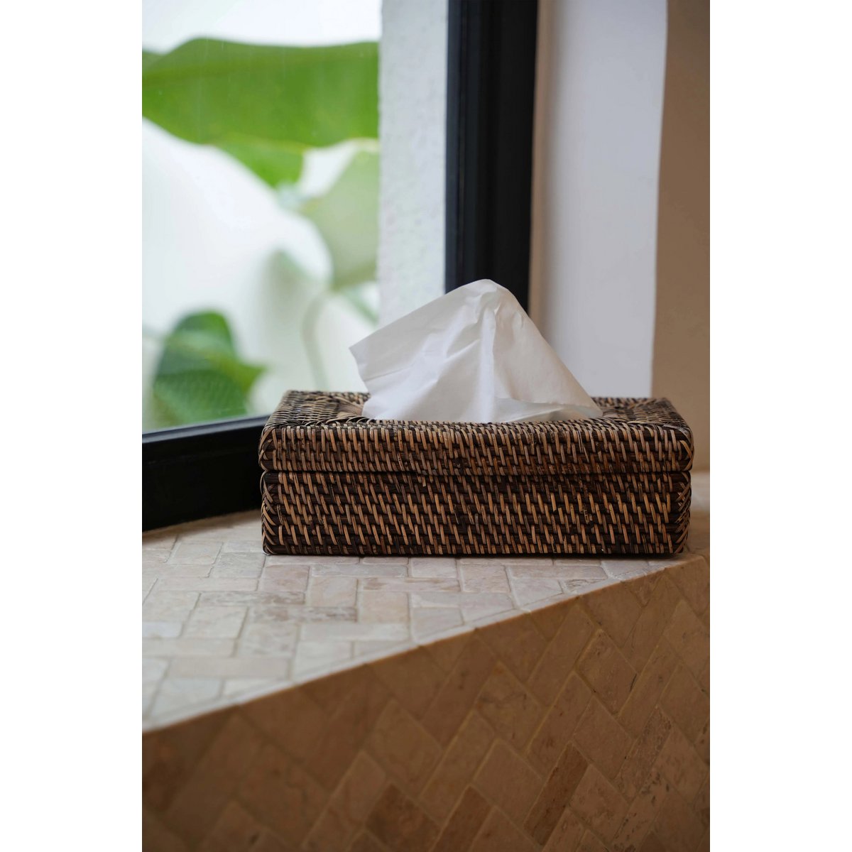 Rattan tissue box cover 27×14×9 cm - natural brown
